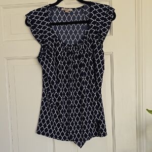 Roz & Ali Navy and White Printed Ruffle Sleeve Camisole